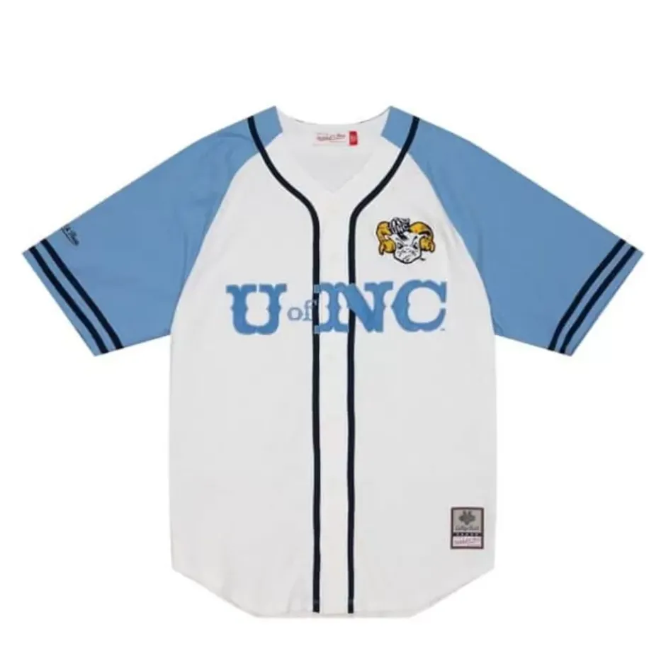 Men Mitchell & Ness T-Shirts & Tops-Practice Day Button Front Jersey University Of North Carolina