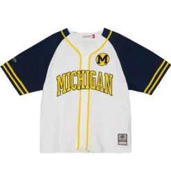Men Mitchell & Ness T-Shirts & Tops-Practice Day Button Front Jersey University Of Michigan