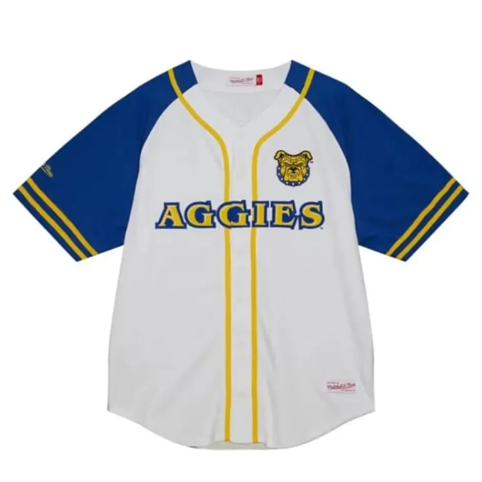 Men Mitchell & Ness T-Shirts & Tops-Practice Day Button Front Jersey North Carolina A&T University