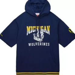 Men Mitchell & Ness Hoodies & Sweatshirts-Pre-Game Ss Fleece Hoodie University Of Michigan