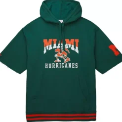 Men Mitchell & Ness Hoodies & Sweatshirts-Pre-Game Ss Fleece Hoodie University Of Miami