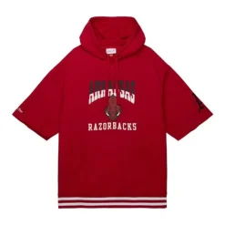 Men Mitchell & Ness Hoodies & Sweatshirts-Pre-Game Ss Fleece Hoodie University Of Arkansas