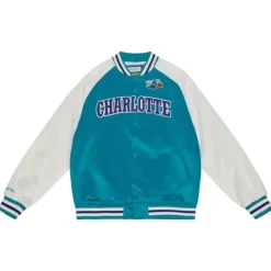 Men Mitchell & Ness Jackets & Outerwear-Primetime Lightweight Satin Jacket Charlotte Hornets
