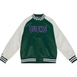 Men Mitchell & Ness Jackets & Outerwear-Primetime Lightweight Satin Jacket Milwaukee Bucks