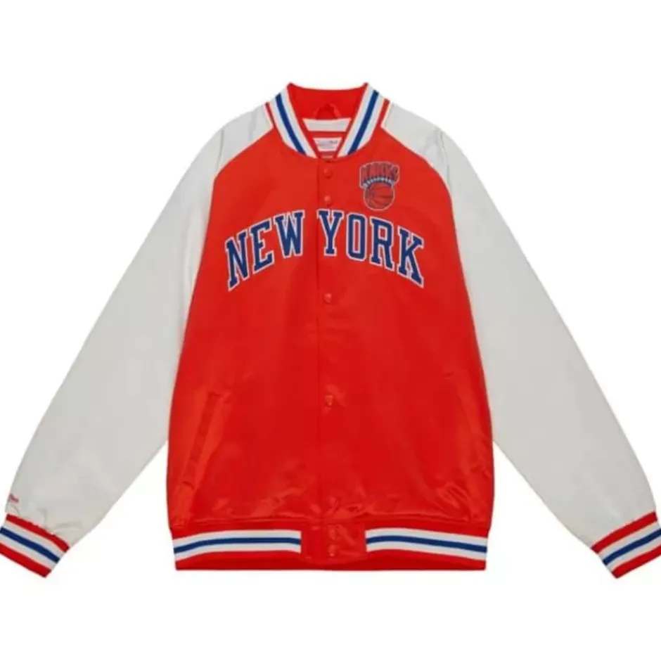 Men Mitchell & Ness Jackets & Outerwear-Primetime Lightweight Satin Jacket New York Knicks