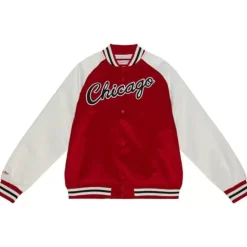 Men Mitchell & Ness Jackets & Outerwear-Primetime Lightweight Satin Jacket Chicago Bulls