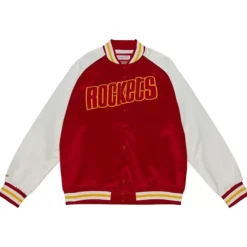 Men Mitchell & Ness Jackets & Outerwear-Primetime Lightweight Satin Jacket Houston Rockets