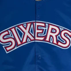 Men Mitchell & Ness Jackets & Outerwear-Primetime Lightweight Satin Jacket Philadelphia 76Ers