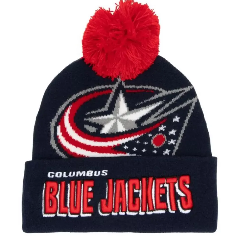 Mitchell & Ness Knit-Punch Out Pom Knit Columbus Blue Jackets
