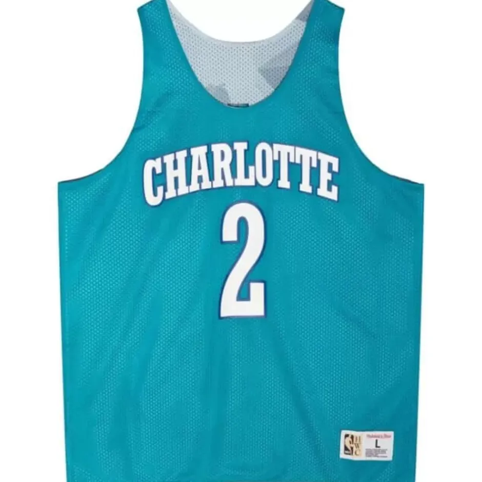 Men Mitchell & Ness T-Shirts & Tops-Reversible Mesh Tank Charlotte Hornets Larry Johnson