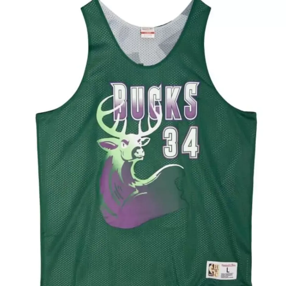 Men Mitchell & Ness T-Shirts & Tops-Reversible Mesh Tank Milwaukee Bucks Ray Allen