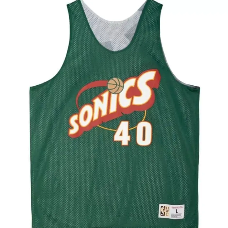 Men Mitchell & Ness T-Shirts & Tops-Reversible Mesh Tank Seattle Supersonics Shawn Kemp
