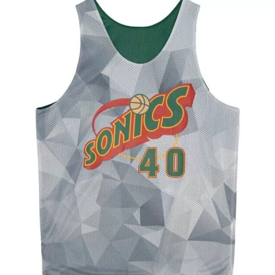 Men Mitchell & Ness T-Shirts & Tops-Reversible Mesh Tank Seattle Supersonics Shawn Kemp