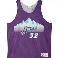 Men Mitchell & Ness T-Shirts & Tops-Reversible Mesh Tank Utah Jazz Karl Malone