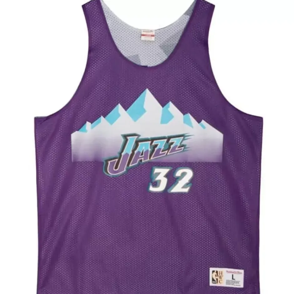 Men Mitchell & Ness T-Shirts & Tops-Reversible Mesh Tank Utah Jazz Karl Malone