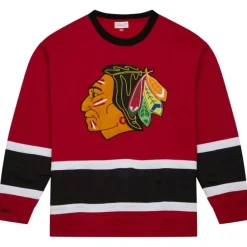 Men Mitchell & Ness Hoodies & Sweatshirts-Satin Insert Fleece Crew Chicago Blackhawks
