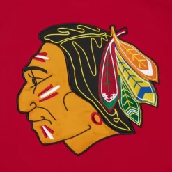 Men Mitchell & Ness Hoodies & Sweatshirts-Satin Insert Fleece Crew Chicago Blackhawks