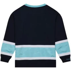 Men Mitchell & Ness Hoodies & Sweatshirts-Satin Insert Fleece Crew Current Logo Seattle Kraken