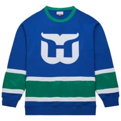 Men Mitchell & Ness Hoodies & Sweatshirts-Satin Insert Fleece Crew Hartford Whalers