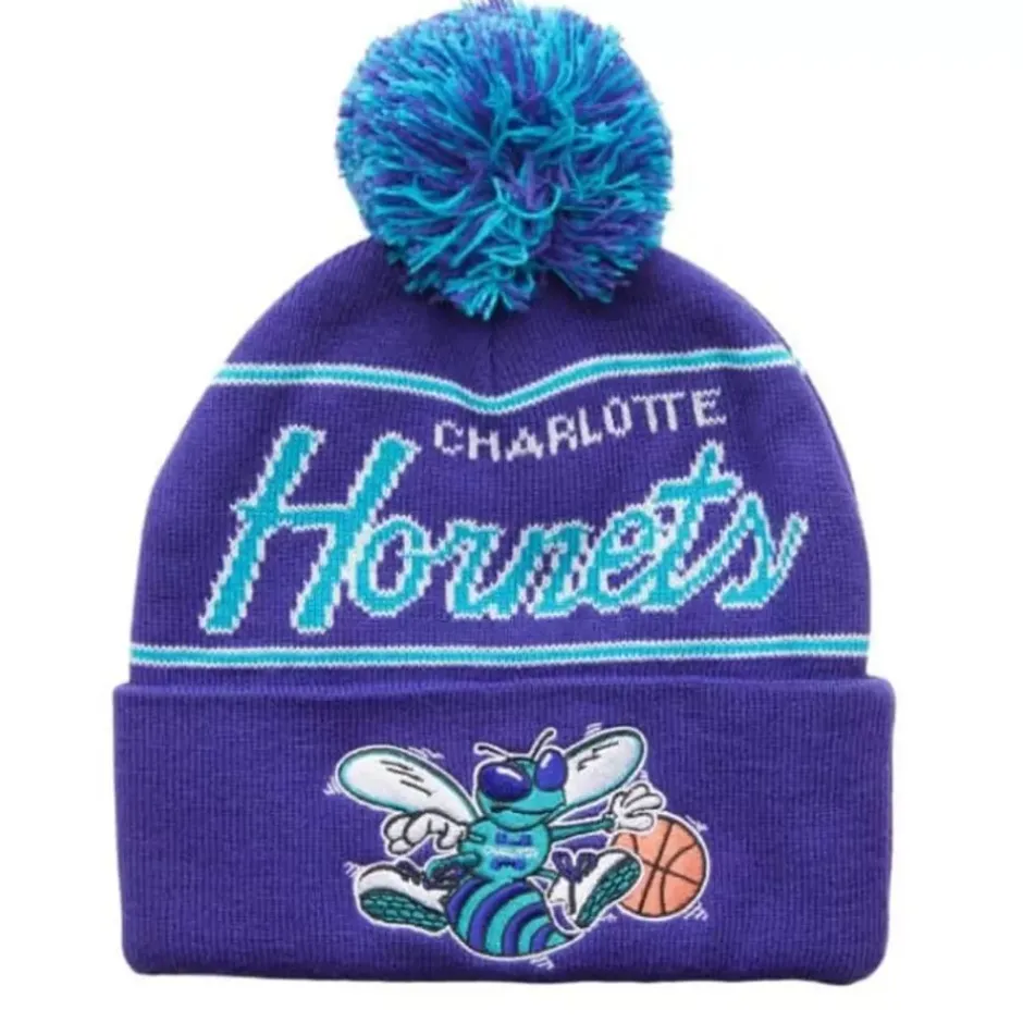 Mitchell & Ness Knit-Script Pom Beanie Hwc Charlotte Hornets