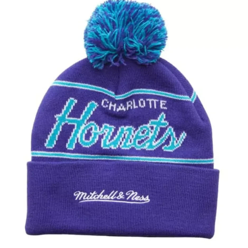 Mitchell & Ness Knit-Script Pom Beanie Hwc Charlotte Hornets