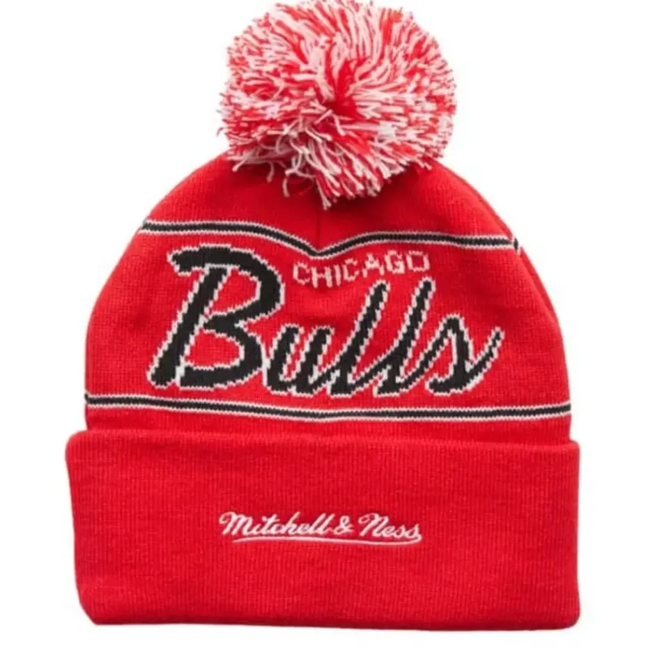 Mitchell & Ness Knit-Script Pom Beanie Hwc Chicago Bulls