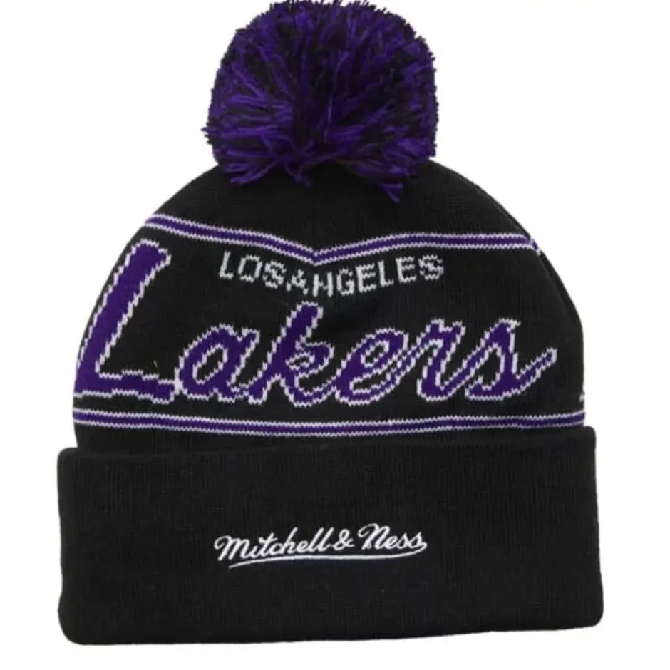 Mitchell & Ness Knit-Script Pom Beanie Hwc Los Angeles Lakers