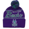 Mitchell & Ness Knit-Script Pom Beanie Hwc Milwaukee Bucks