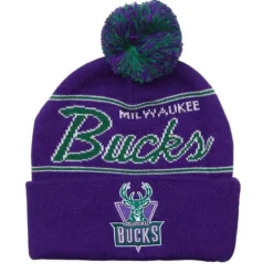 Mitchell & Ness Knit-Script Pom Beanie Hwc Milwaukee Bucks