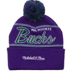 Mitchell & Ness Knit-Script Pom Beanie Hwc Milwaukee Bucks