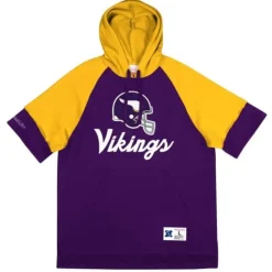 Men Mitchell & Ness Hoodies & Sweatshirts-Shortsleeve Fleece Hoodie Minnesota Vikings