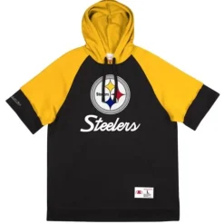 Men Mitchell & Ness Hoodies & Sweatshirts-Shortsleeve Fleece Hoodie Pittsburgh Steelers