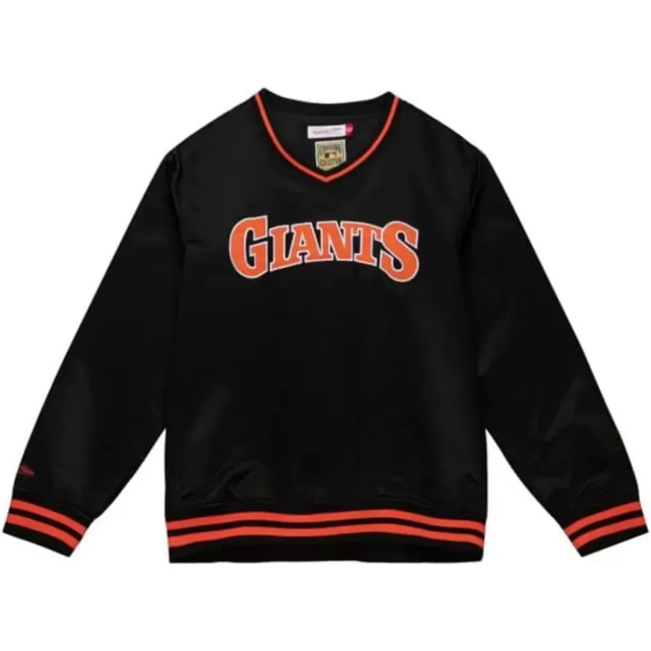 Men Mitchell & Ness Jackets & Outerwear-Sideline Pullover Satin Jacket San Francisco Giants