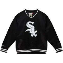 Men Mitchell & Ness Jackets & Outerwear-Sideline Pullover Satin Jacket Chicago White Sox