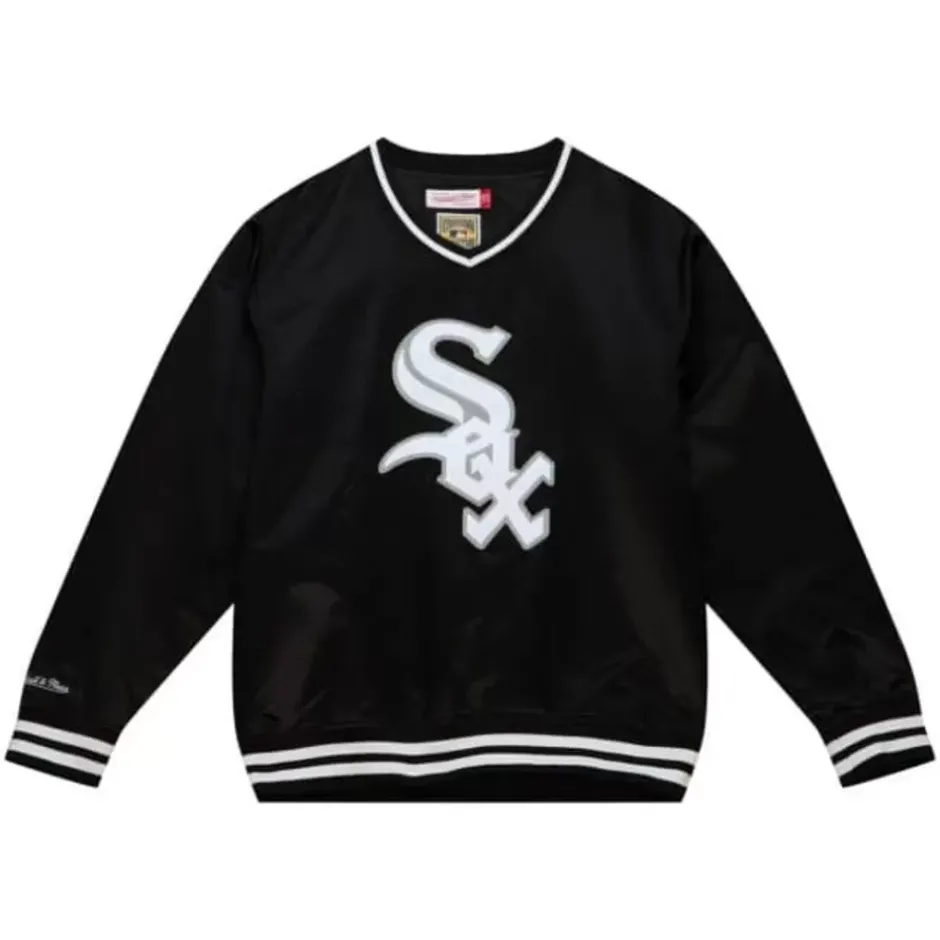 Men Mitchell & Ness Jackets & Outerwear-Sideline Pullover Satin Jacket Chicago White Sox