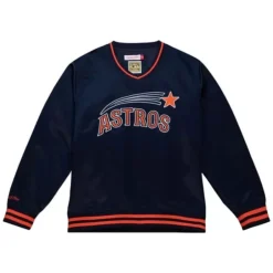 Men Mitchell & Ness Jackets & Outerwear-Sideline Pullover Satin Jacket Houston Astros