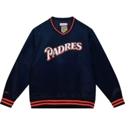Men Mitchell & Ness Jackets & Outerwear-Sideline Pullover Satin Jacket San Diego Padres