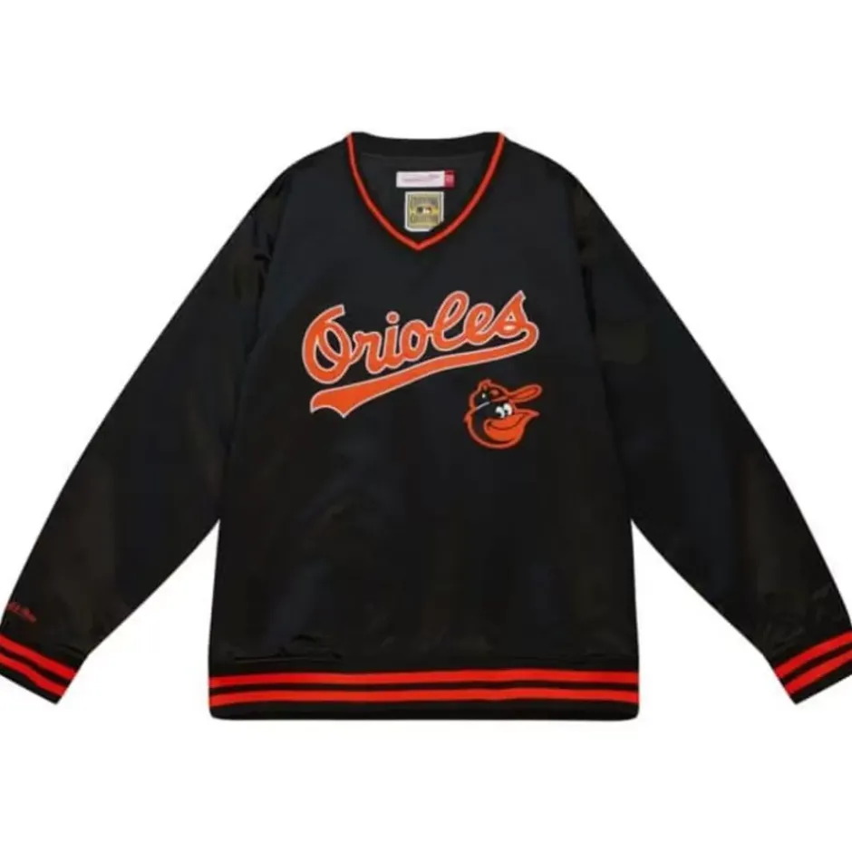 Men Mitchell & Ness Jackets & Outerwear-Sideline Pullover Satin Jacket Baltimore Orioles