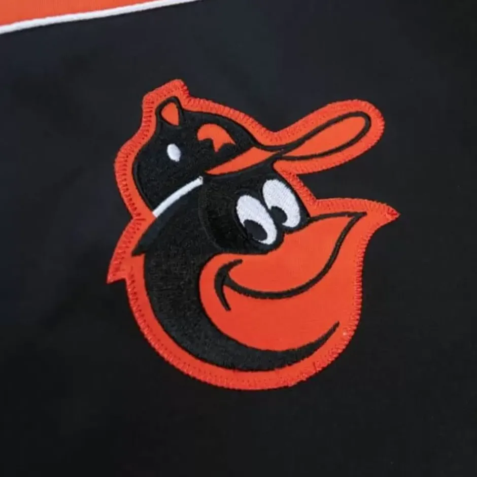 Men Mitchell & Ness Jackets & Outerwear-Sideline Pullover Satin Jacket Baltimore Orioles