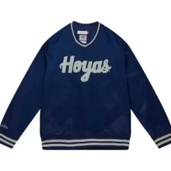 Men Mitchell & Ness Jackets & Outerwear-Sideline Pullover Satin Jacket Georgetown University