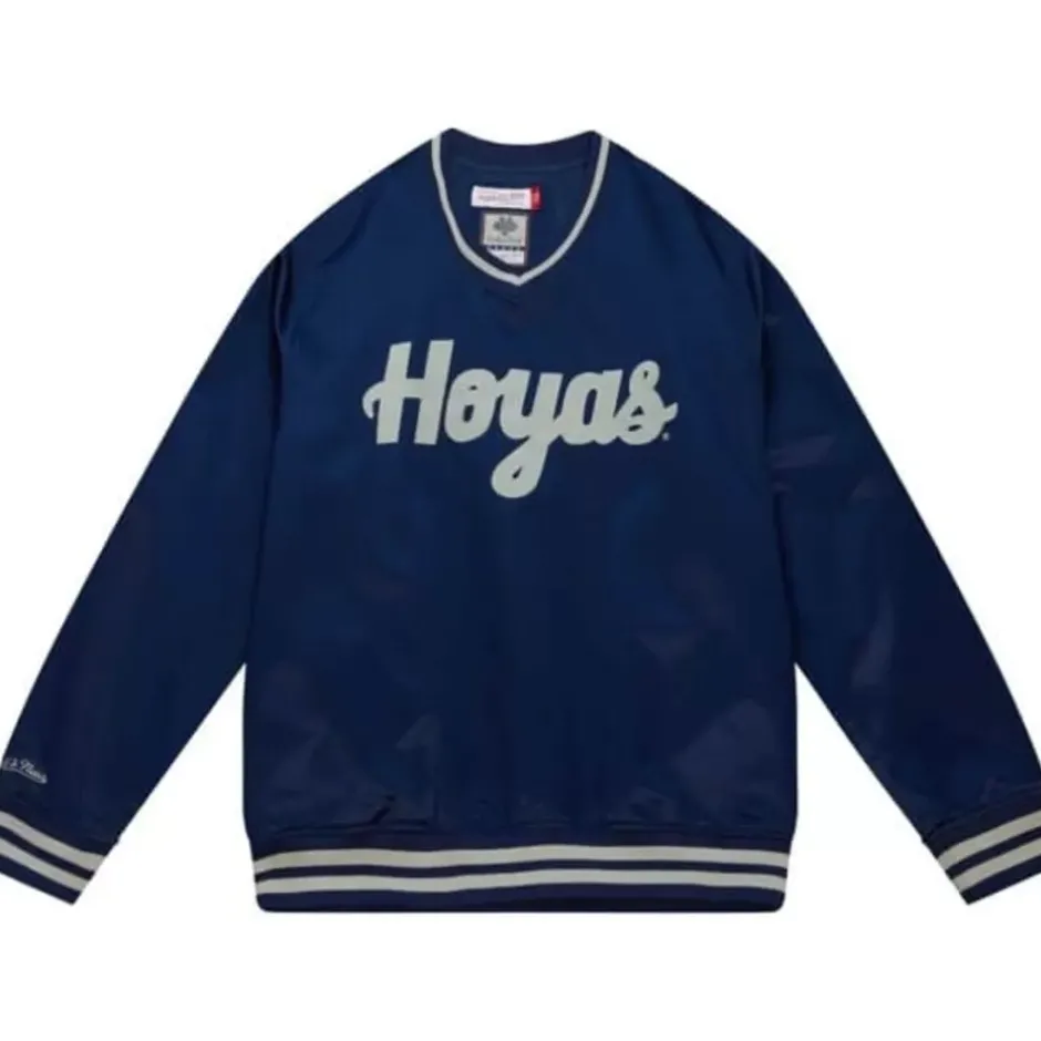 Men Mitchell & Ness Jackets & Outerwear-Sideline Pullover Satin Jacket Georgetown University