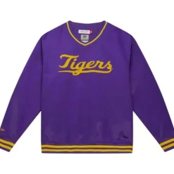 Men Mitchell & Ness Jackets & Outerwear-Sideline Pullover Satin Jacket Louisiana State University