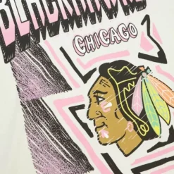 Men Mitchell & Ness T-Shirts & Tops-Sidewalk Sketch Ss Tee Chicago Blackhawks