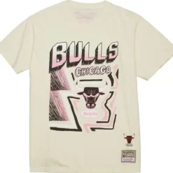 Men Mitchell & Ness T-Shirts & Tops-Sidewalk Sketch Ss Tee Hwc Chicago Bulls