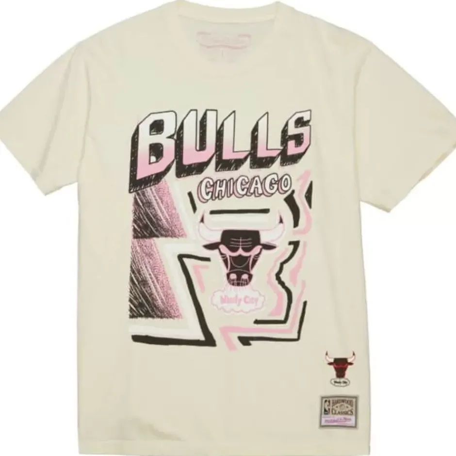 Men Mitchell & Ness T-Shirts & Tops-Sidewalk Sketch Ss Tee Hwc Chicago Bulls