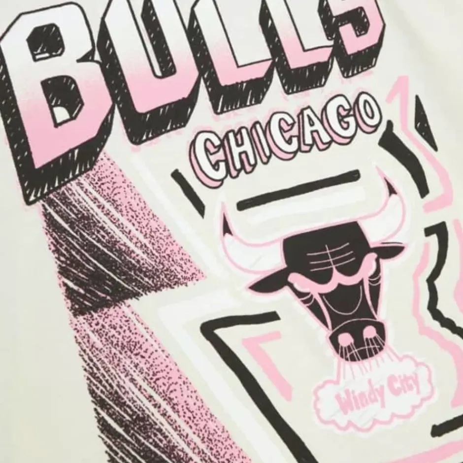 Men Mitchell & Ness T-Shirts & Tops-Sidewalk Sketch Ss Tee Hwc Chicago Bulls