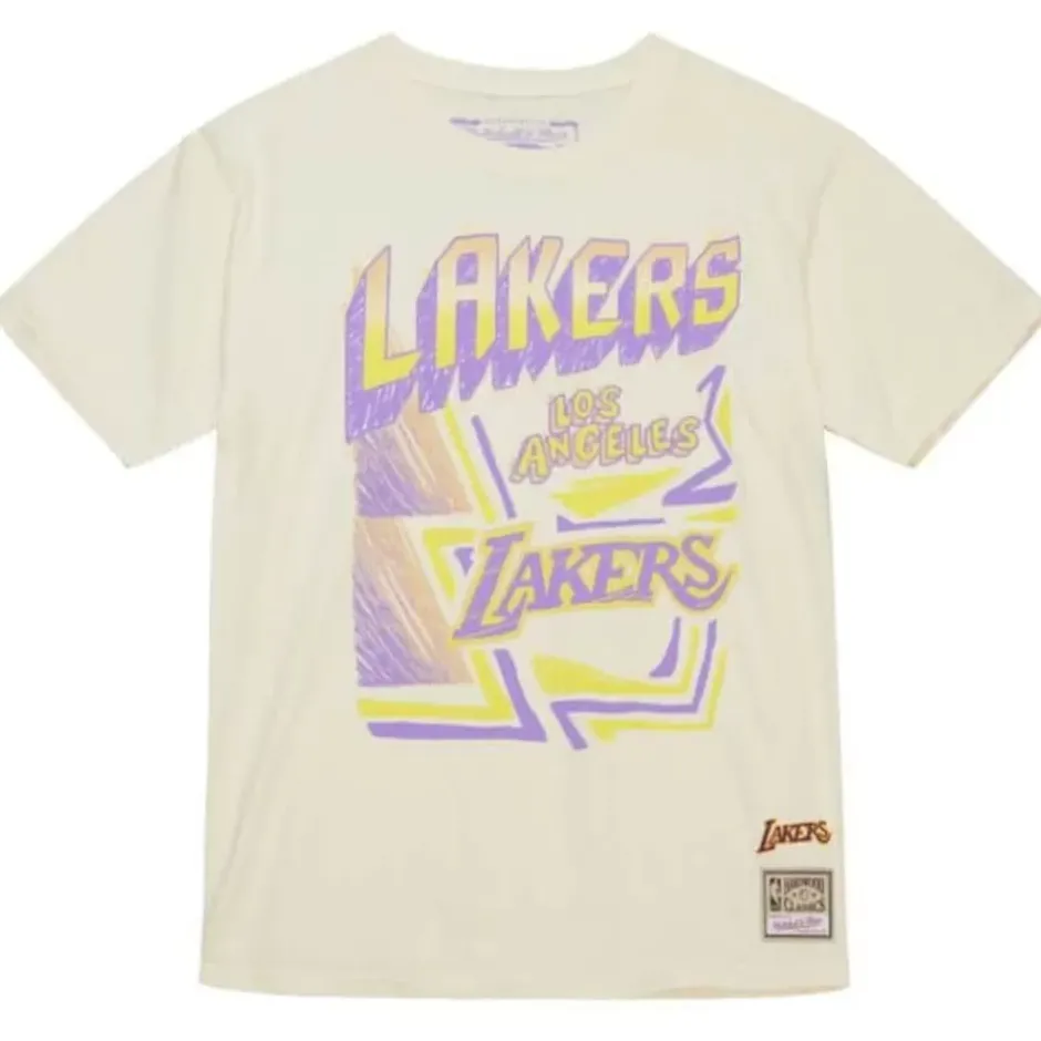 Men Mitchell & Ness T-Shirts & Tops-Sidewalk Sketch Ss Tee Hwc Los Angeles Lakers