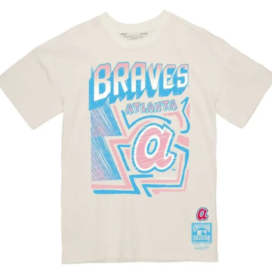 Men Mitchell & Ness T-Shirts & Tops-Sidewalk Sketch Tee Atlanta Braves