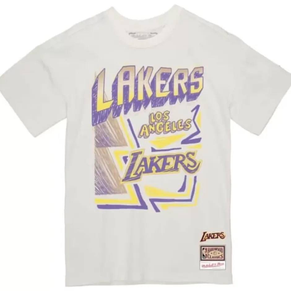 Men Mitchell & Ness T-Shirts & Tops-Sidewalk Sketch Tee Los Angeles Lakers