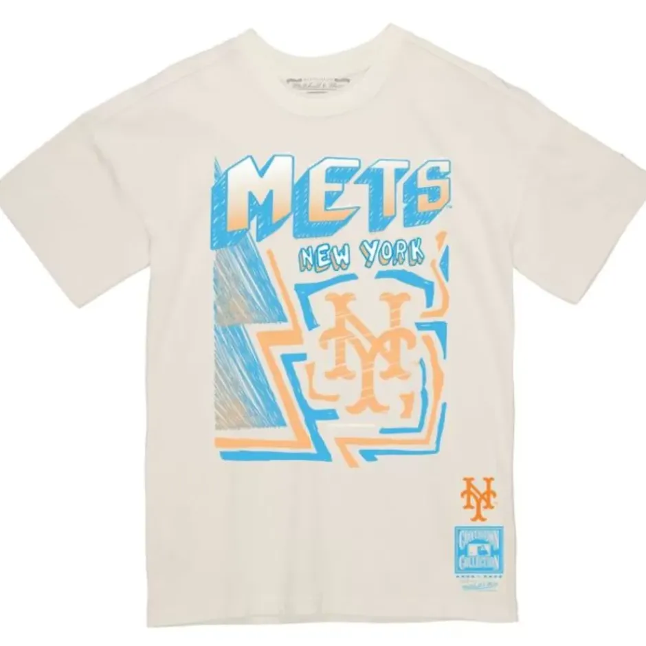 Men Mitchell & Ness T-Shirts & Tops-Sidewalk Sketch Tee New York Mets